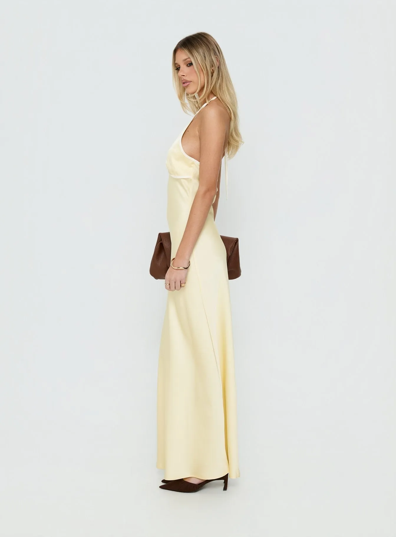 Esmia Halter Maxi Dress Lemon / White sold by Princess Polly product image thumbnail 3