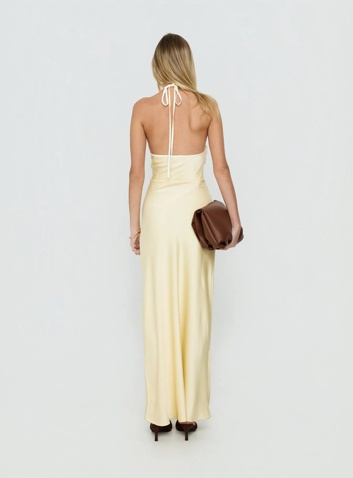 Esmia Halter Maxi Dress Lemon / White sold by Princess Polly product image thumbnail 4