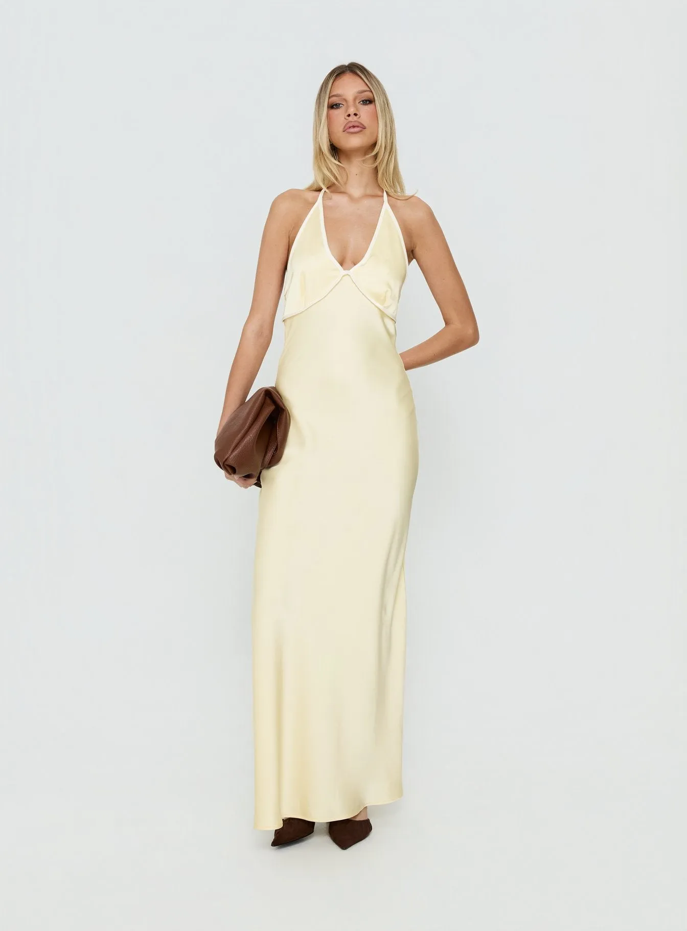 Esmia Halter Maxi Dress Lemon / White sold by Princess Polly product image thumbnail 2