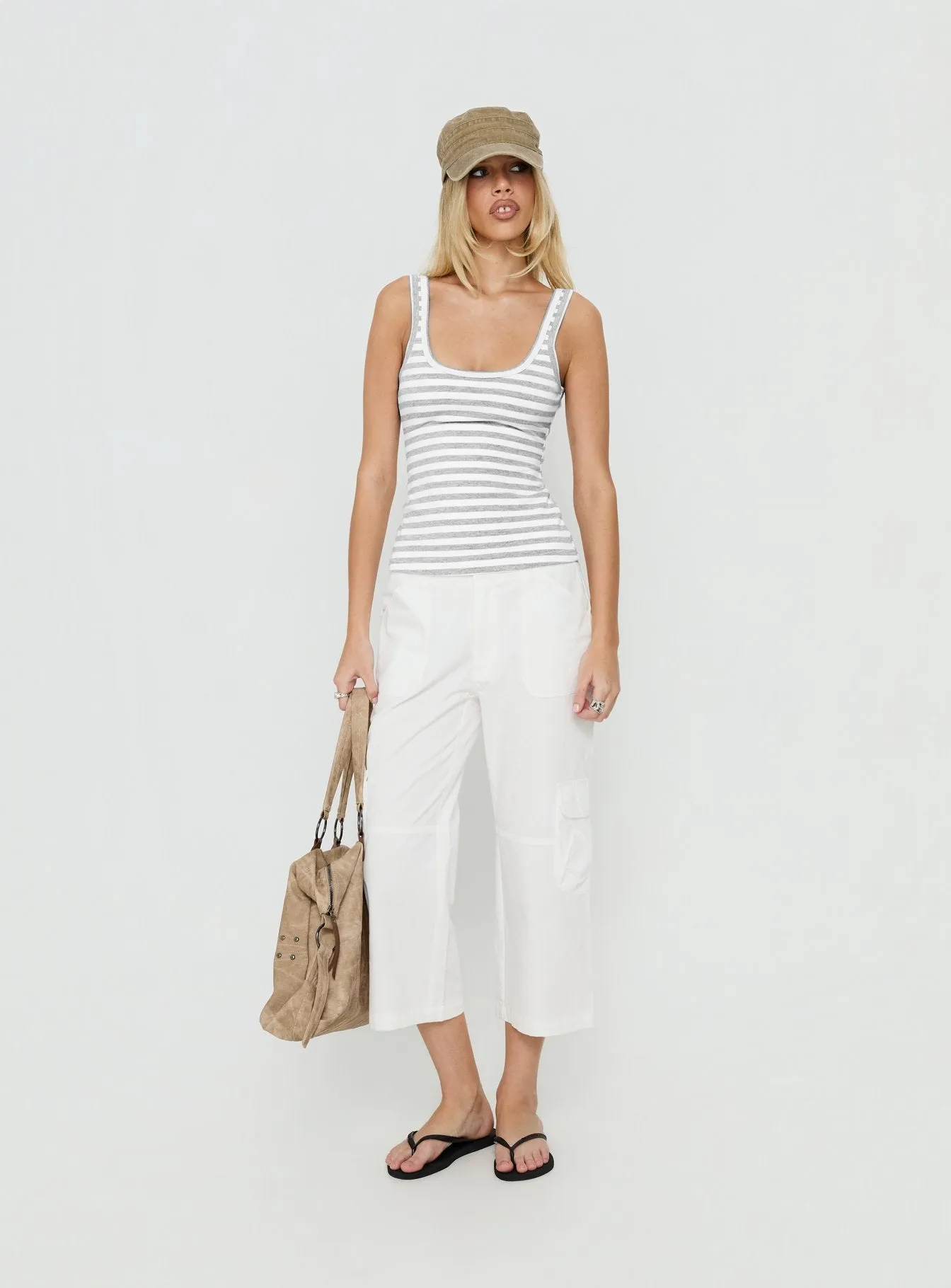 Keep It Light Low Back Tank Top White / Grey Stripe sold by Princess Polly product image thumbnail 3