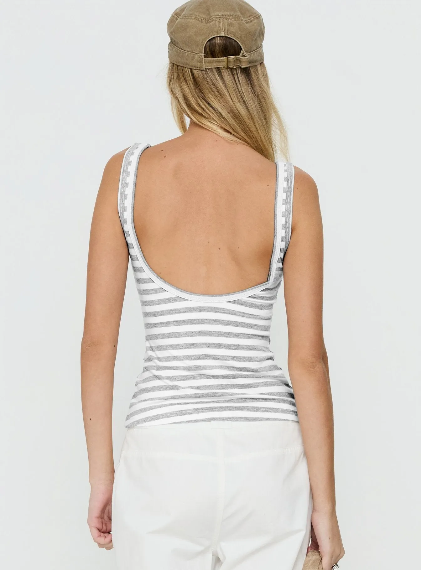 Keep It Light Low Back Tank Top White / Grey Stripe sold by Princess Polly product image thumbnail 5