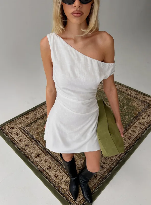 Izadonna Off Shoulder Cinched Mini Dress White made by Princess Polly