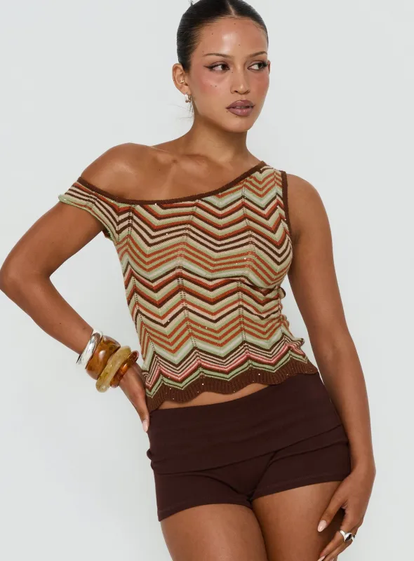 Aisling Off Shoulder Top Multi made by Princess Polly
