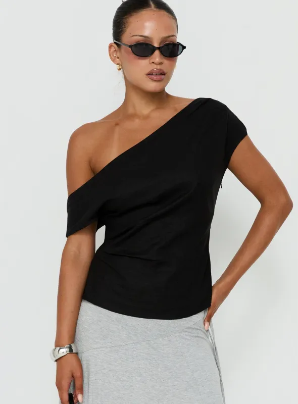 Seasons Change Relaxed Off Shoulder Top Black made by Princess Polly
