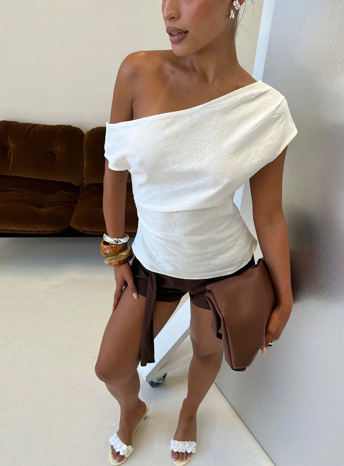 Seasons Change Relaxed Off Shoulder Top White sold by Princess Polly