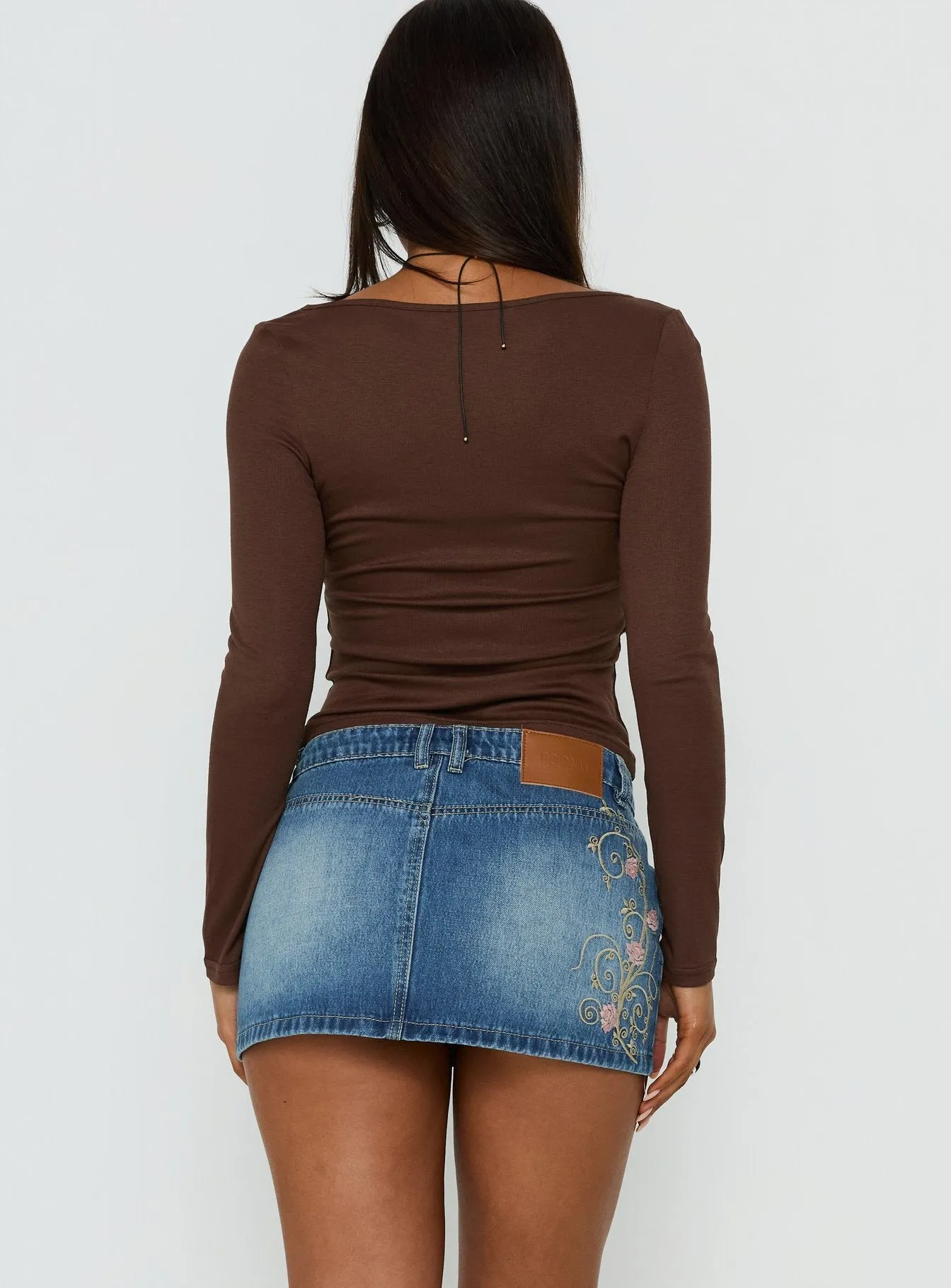 Flatline Embroidered Denim Mini Skirt Mid Wash sold by Princess Polly product image thumbnail 5