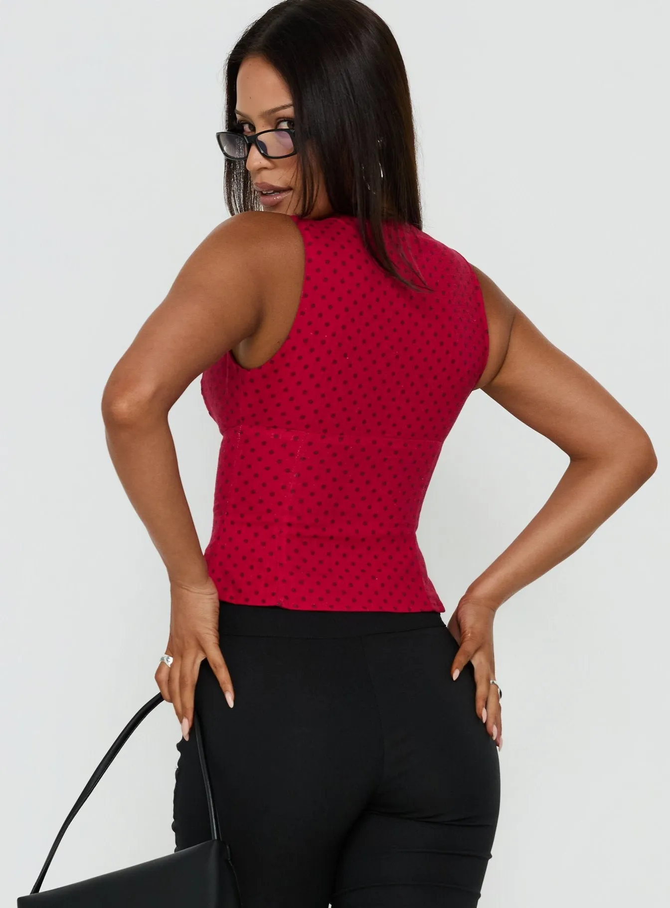 Alissea Keyhole Linen Blend Top Red Polka sold by Princess Polly product image thumbnail 5