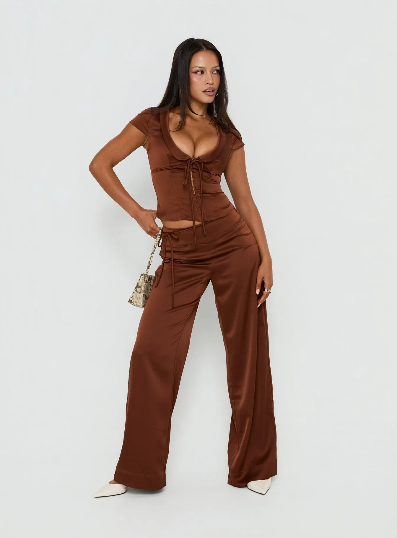 Aubrette Satin Collar Top Chocolate sold by Princess Polly product image thumbnail 3