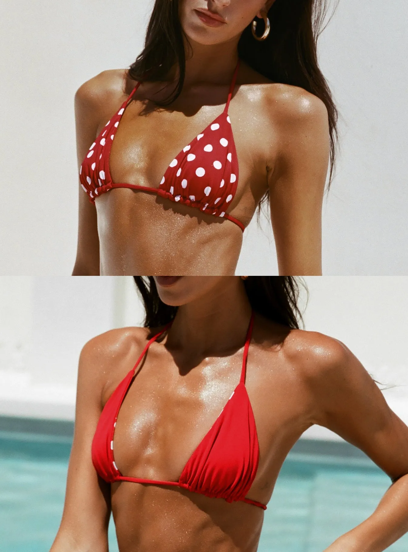 Nevaeh Reversible Triangle Bikini Top Red Polka Dot sold by Princess Polly