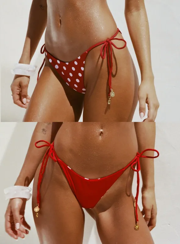 Glora Reversible Tie Side Bikini Bottoms Red Polka Dot made by Princess Polly