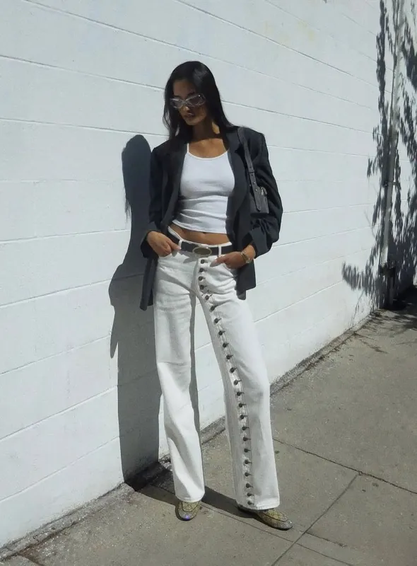 Penny Mid Rise Straight Leg Jeans White made by Lioness