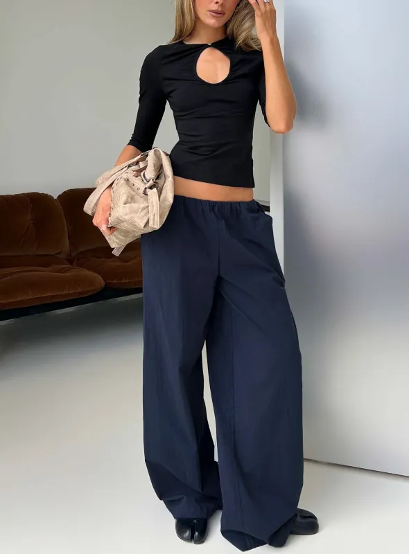 Lunea Concealed Waistband Pants Navy made by Princess Polly