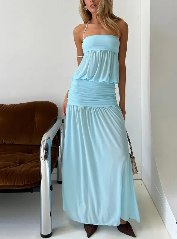 Jesemia Halter Blouson Maxi Dress Blue made by Princess Polly