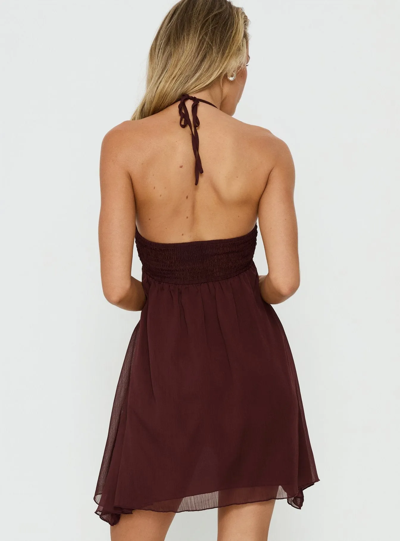 Maddalena Halter Mini Dress Chocolate sold by Princess Polly product image thumbnail 5
