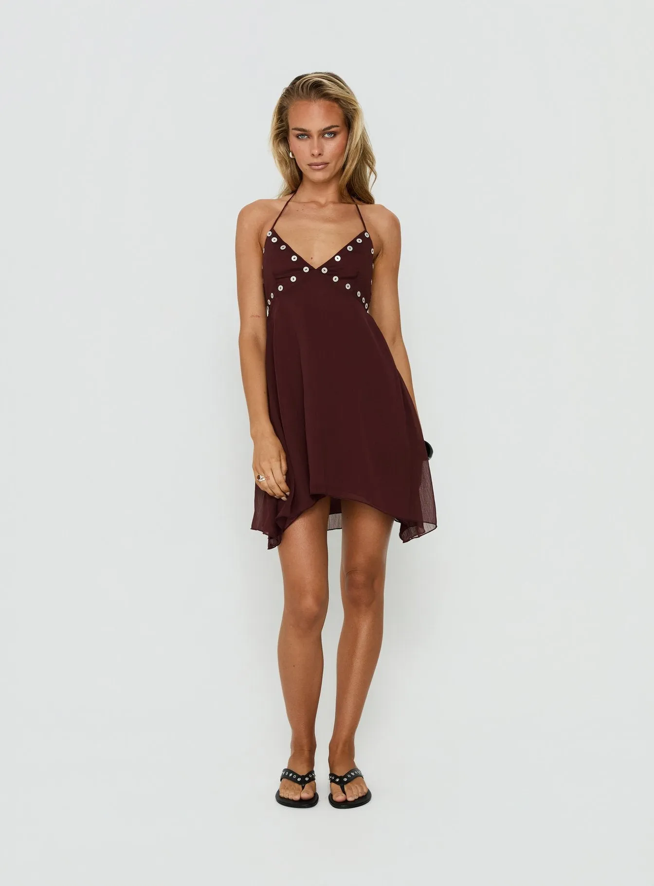 Maddalena Halter Mini Dress Chocolate sold by Princess Polly product image thumbnail 3