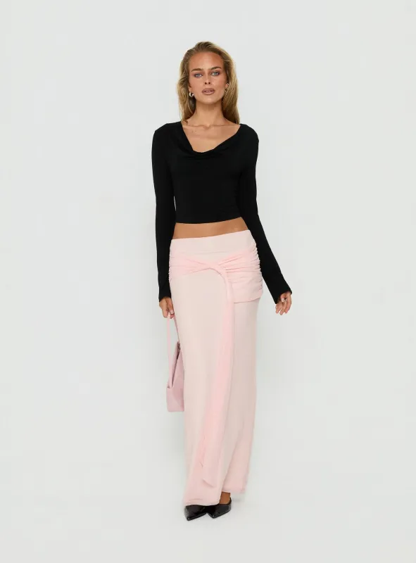 Isador Ruched Maxi Skirt Pink made by Princess Polly