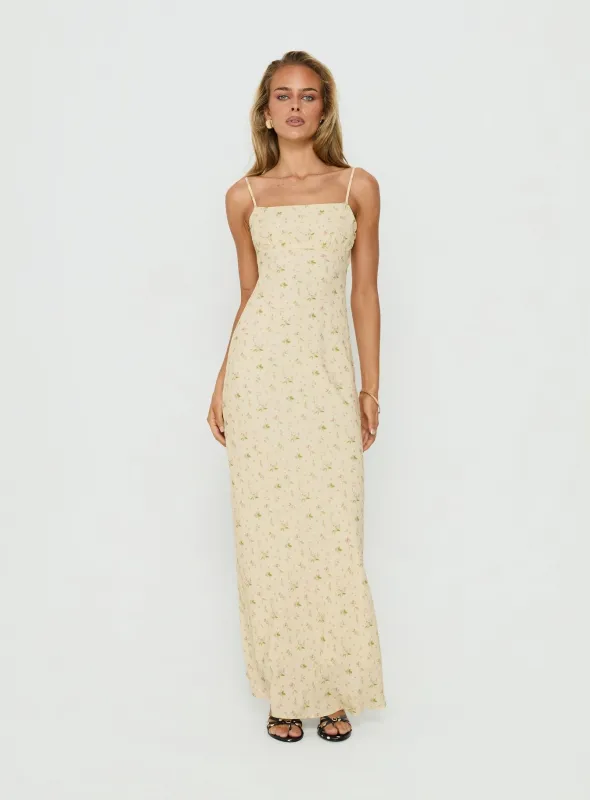 Alliza Square Neck Maxi Dress Yellow Floral made by Princess Polly