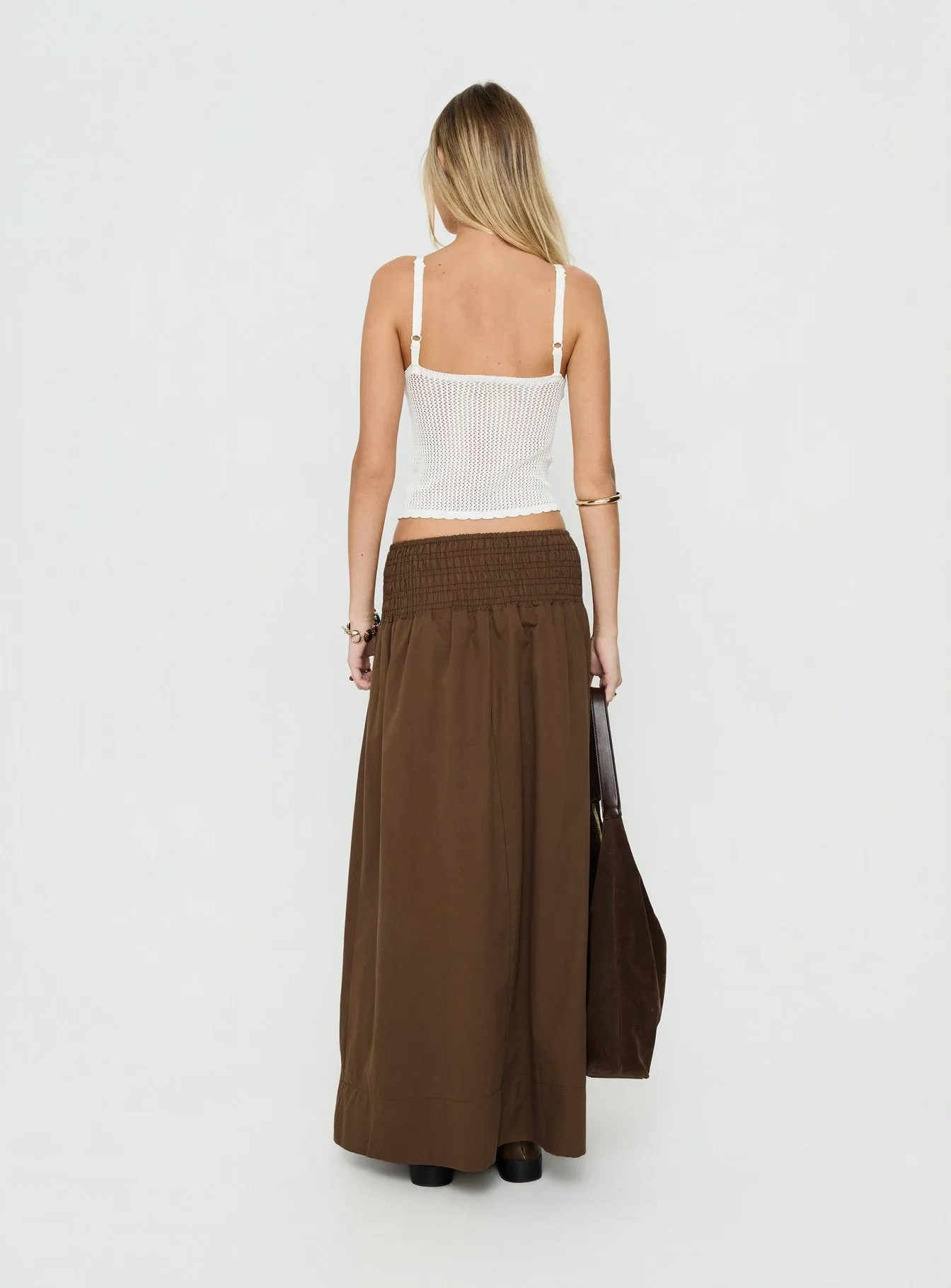 Thessa Ruched Maxi Skirt Chocolate sold by Princess Polly product image thumbnail 4