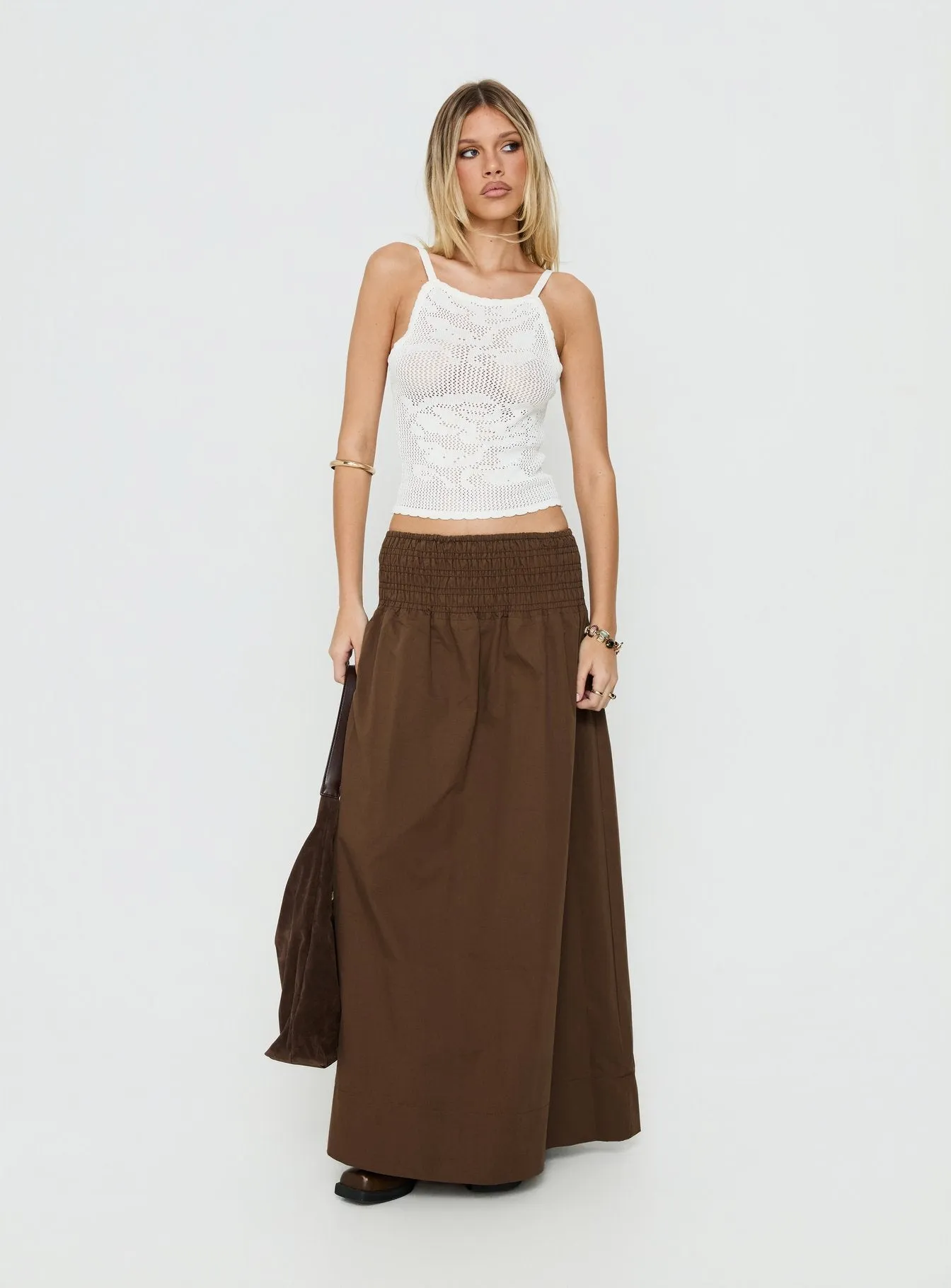 Thessa Ruched Maxi Skirt Chocolate sold by Princess Polly product image thumbnail 2