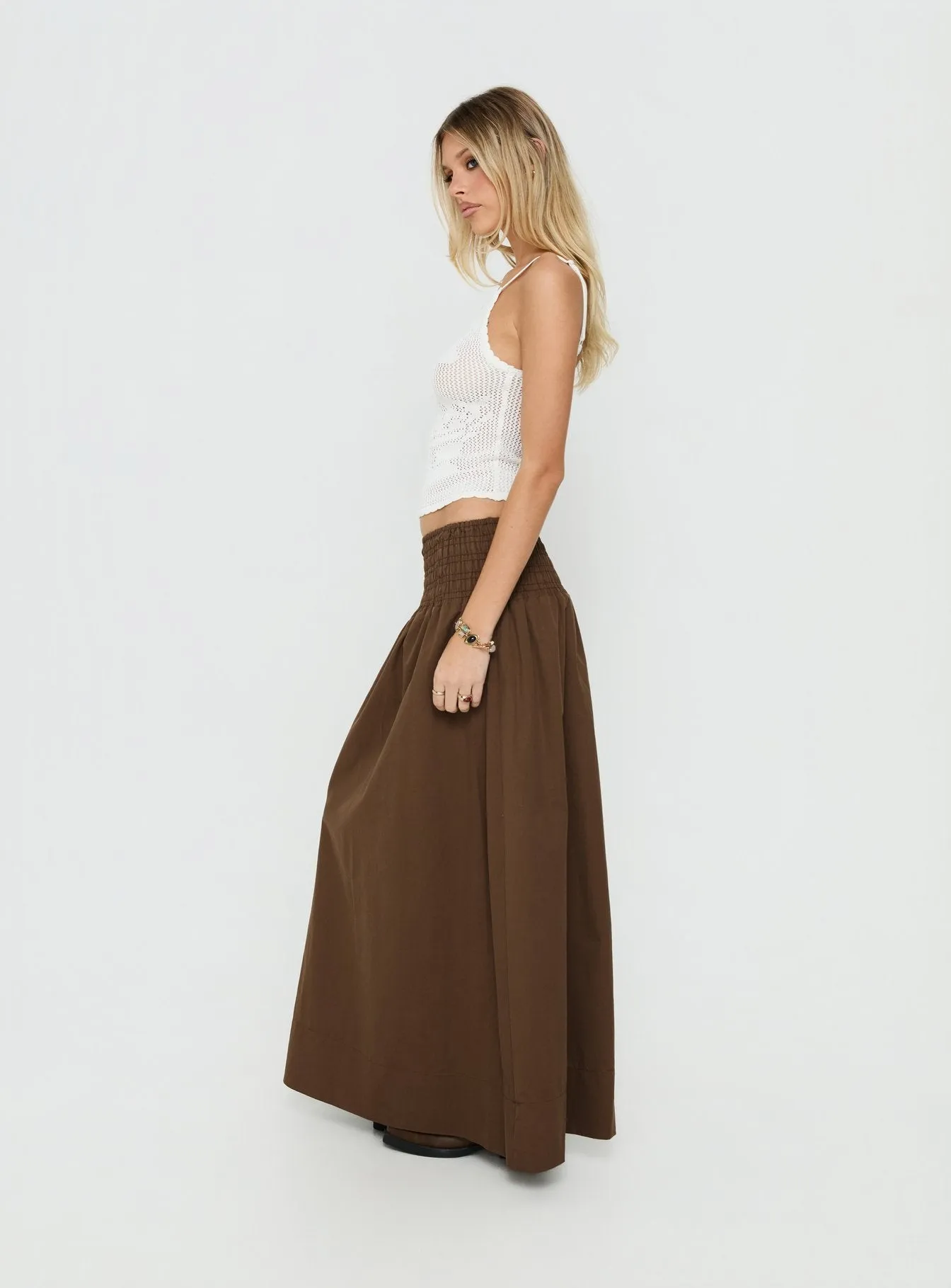 Thessa Ruched Maxi Skirt Chocolate sold by Princess Polly product image thumbnail 3