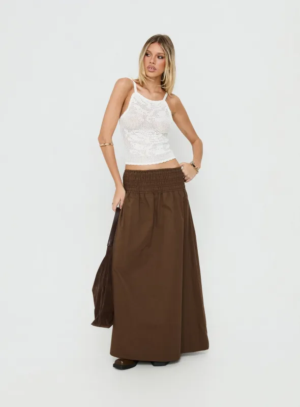 Thessa Ruched Maxi Skirt Chocolate made by Princess Polly