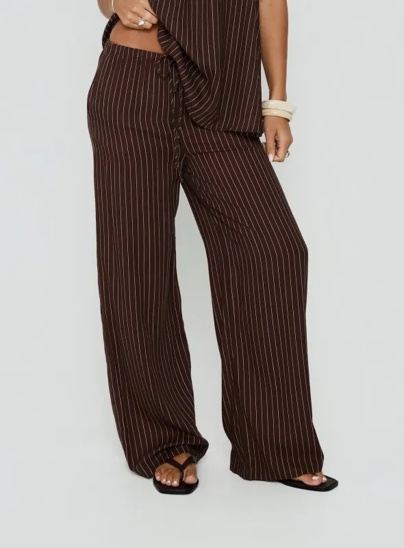 Amibella Mid Rise Wide Leg Pants Brown / Cream Stripe made by Princess Polly