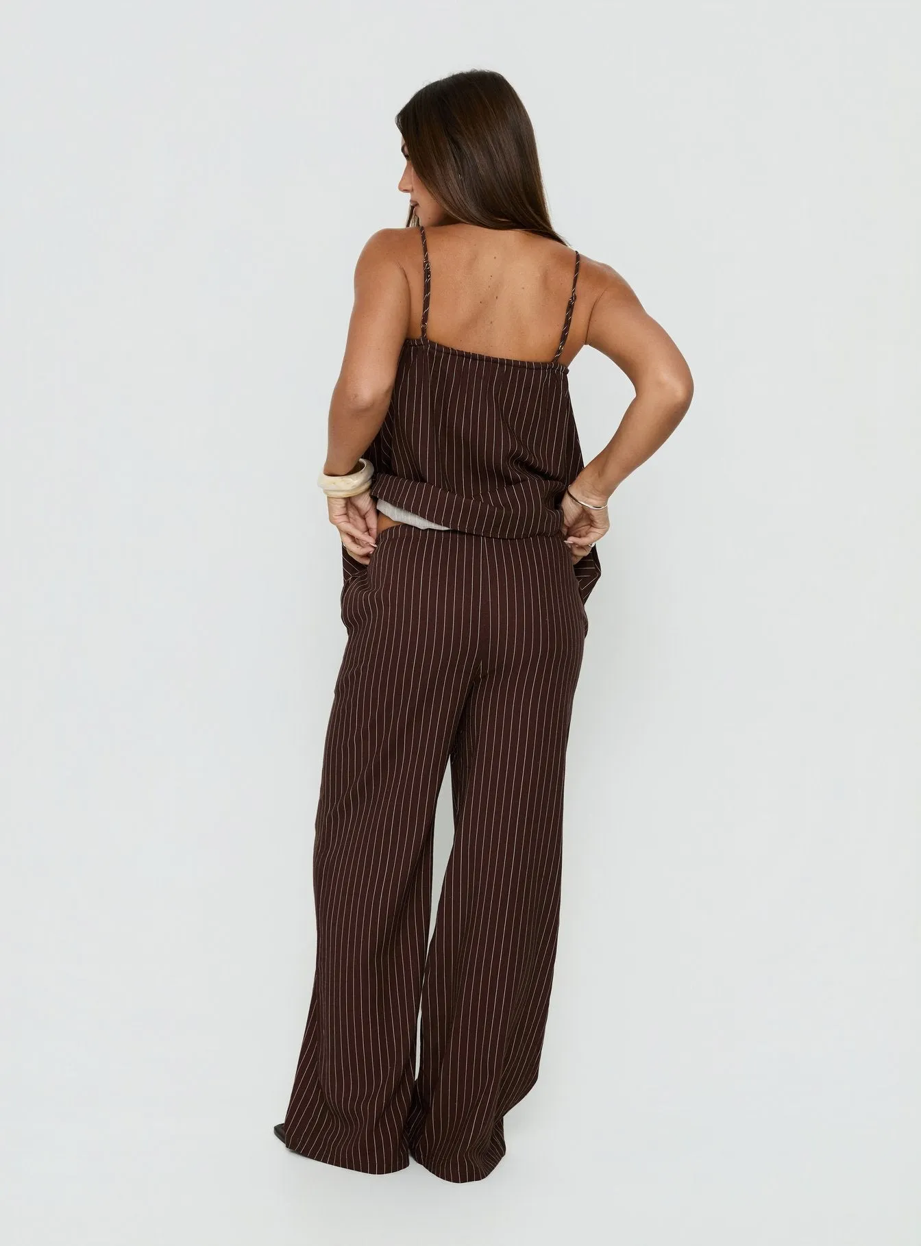 Amibella Mid Rise Wide Leg Pants Brown / Cream Stripe sold by Princess Polly product image thumbnail 4