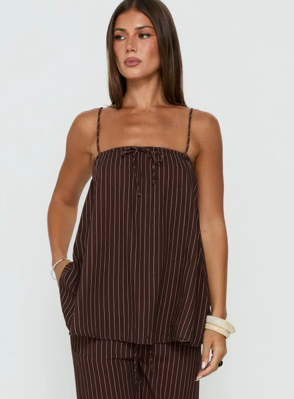 Amibella Boxy Cami Top Brown / Cream Stripe made by Princess Polly