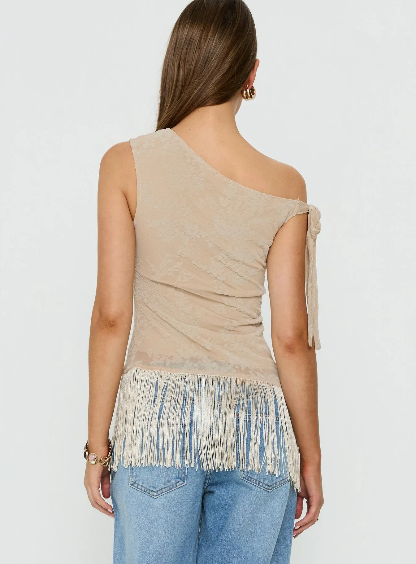 Astada One Shoulder Fringe Top Beige Floral sold by Princess Polly product image thumbnail 5