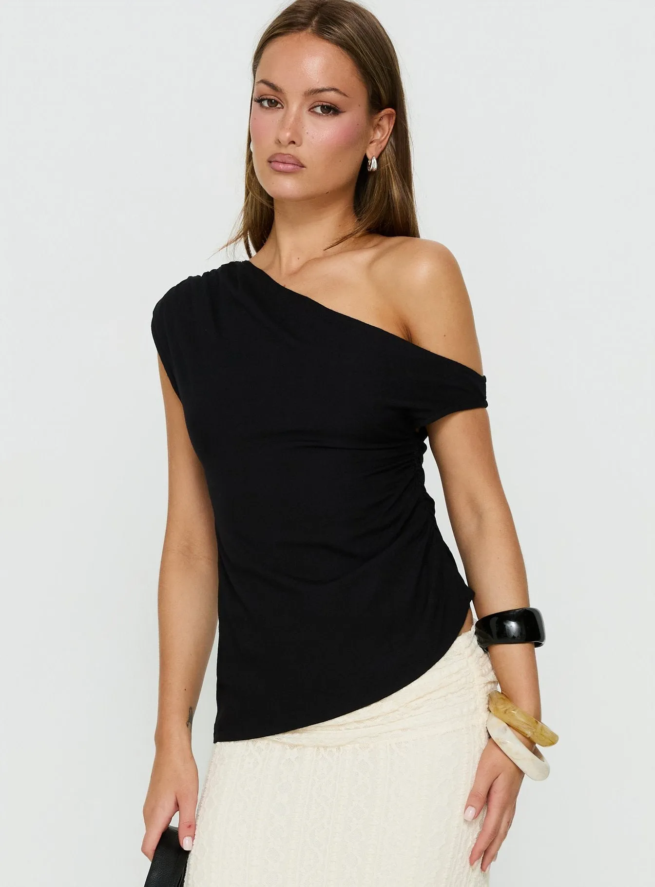 Kaylani One Shoulder Drape Top Black sold by Princess Polly product image thumbnail 2