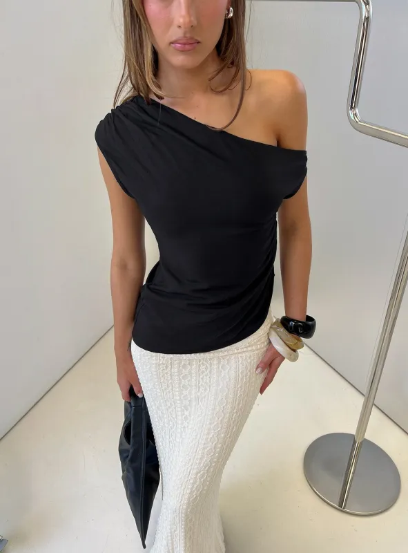 Kaylani One Shoulder Drape Top Black made by Princess Polly