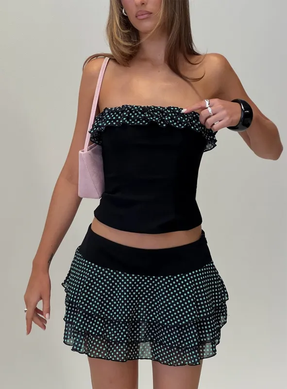 Attilia Frill Detail Strapless Top Black Polka Dot made by Princess Polly