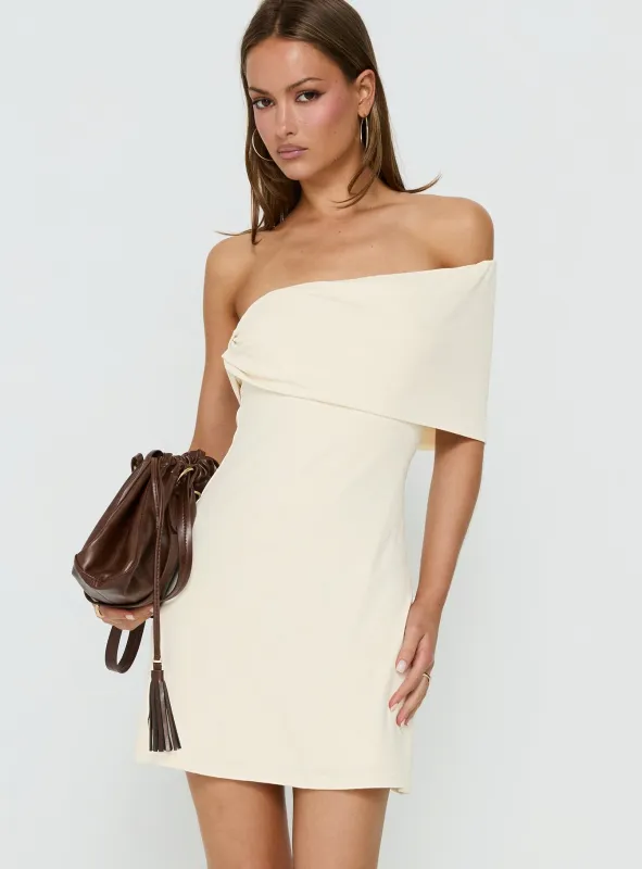 Laurencia One Shoulder Mini Dress Cream made by Princess Polly