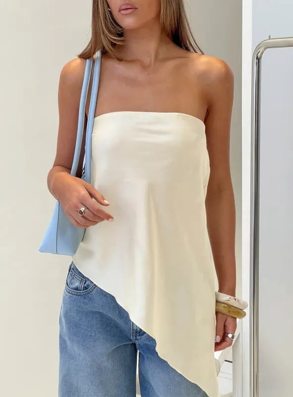 Keevah Strapless Satin Asymmetrical Top Lemon made by Princess Polly