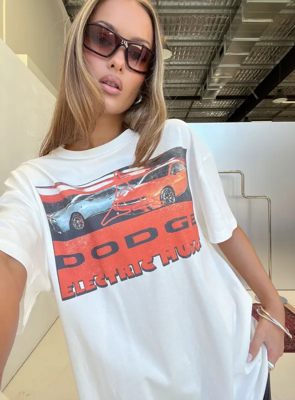 Dodge Electric Muscle Oversized Graphic Tee White made by Princess Polly