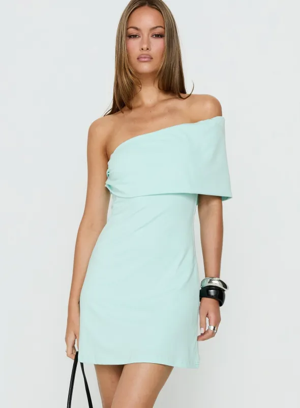 Laurencia One Shoulder Mini Dress Turquoise made by Princess Polly