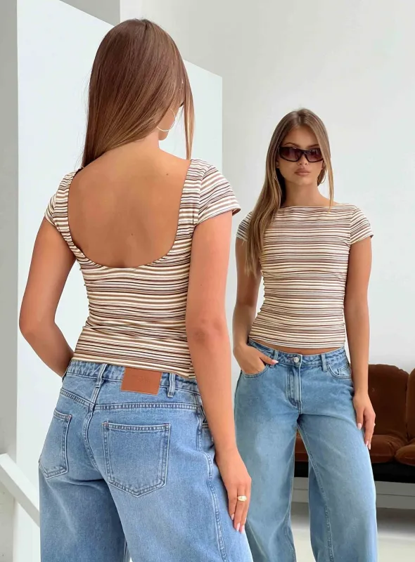 Nyren Low Back Boatneck Top Multi Stripe made by Princess Polly