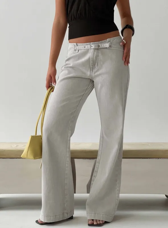 Slow Ride Mid Rise Bootleg Belted Jeans Desert Grey made by Princess Polly
