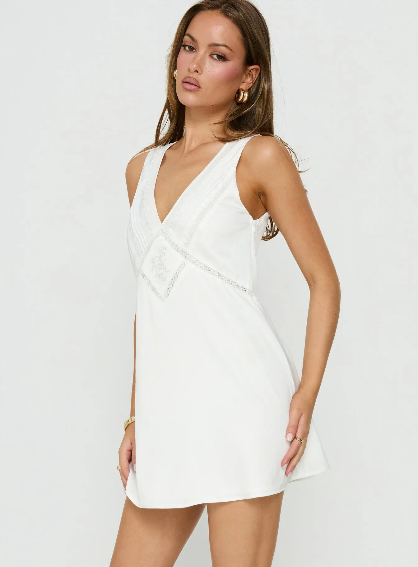 Holii Plunge Neck Embellished Mini Dress White sold by Princess Polly product image thumbnail 4