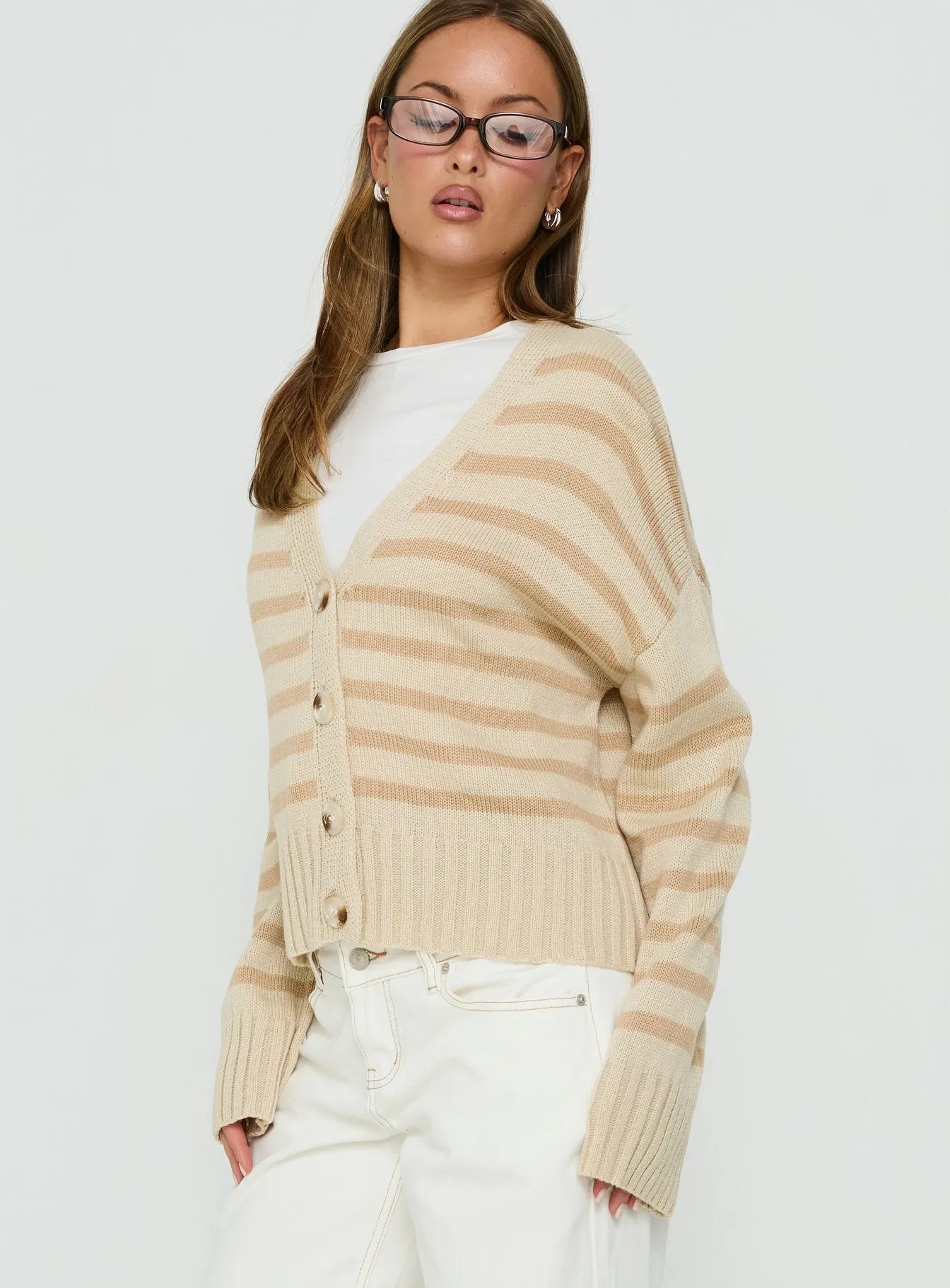 Karlson Striped Cardigan Beige Stripe sold by Princess Polly product image thumbnail 3