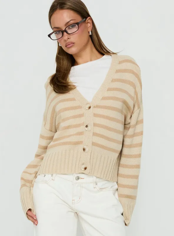 Karlson Striped Cardigan Beige Stripe made by Princess Polly