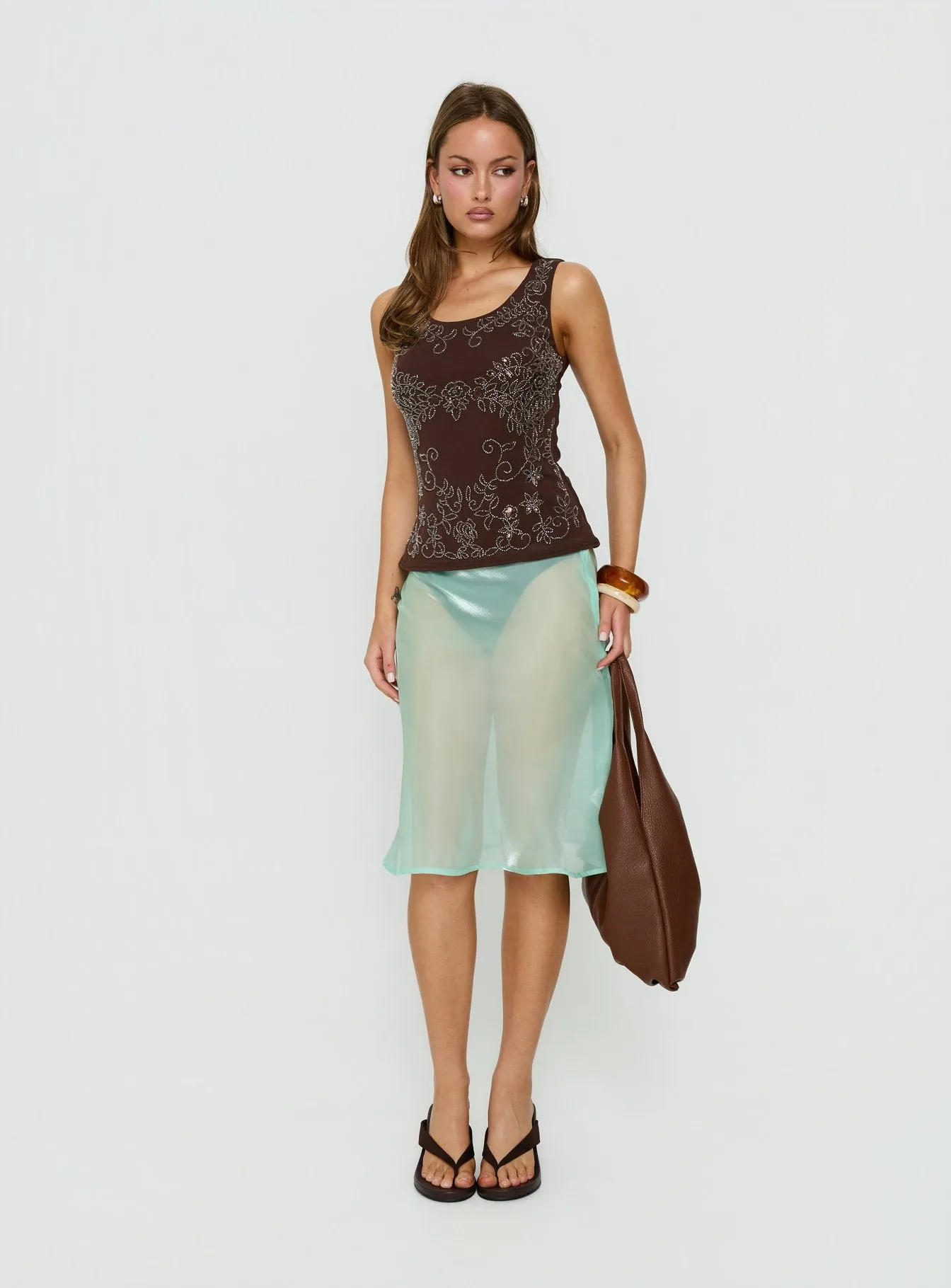 Spend The Night Embroidered Tank Top Chocolate Brown sold by Princess Polly product image thumbnail 3