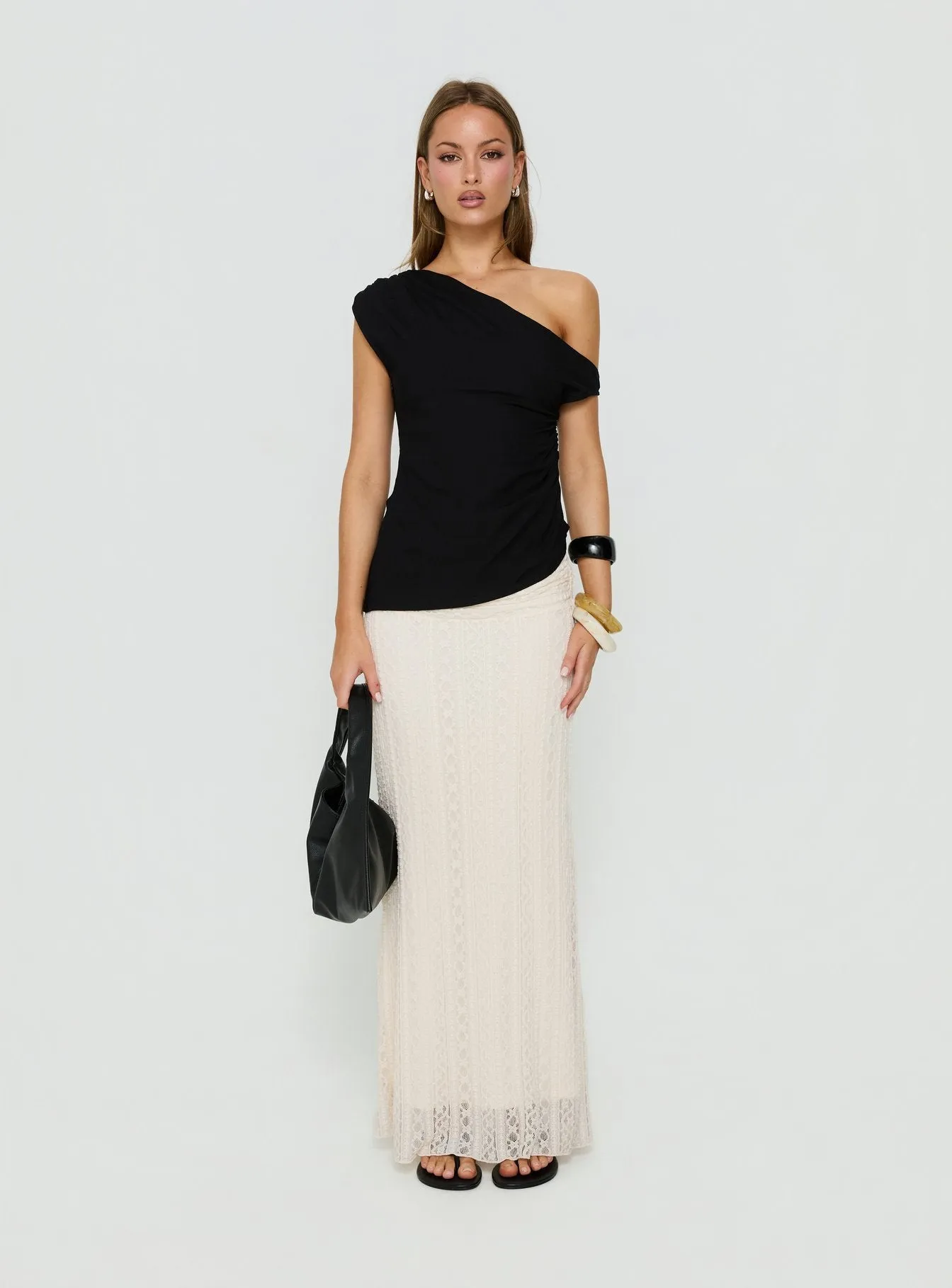 Katerine Ruched Lace Maxi Skirt Cream sold by Princess Polly product image thumbnail 2