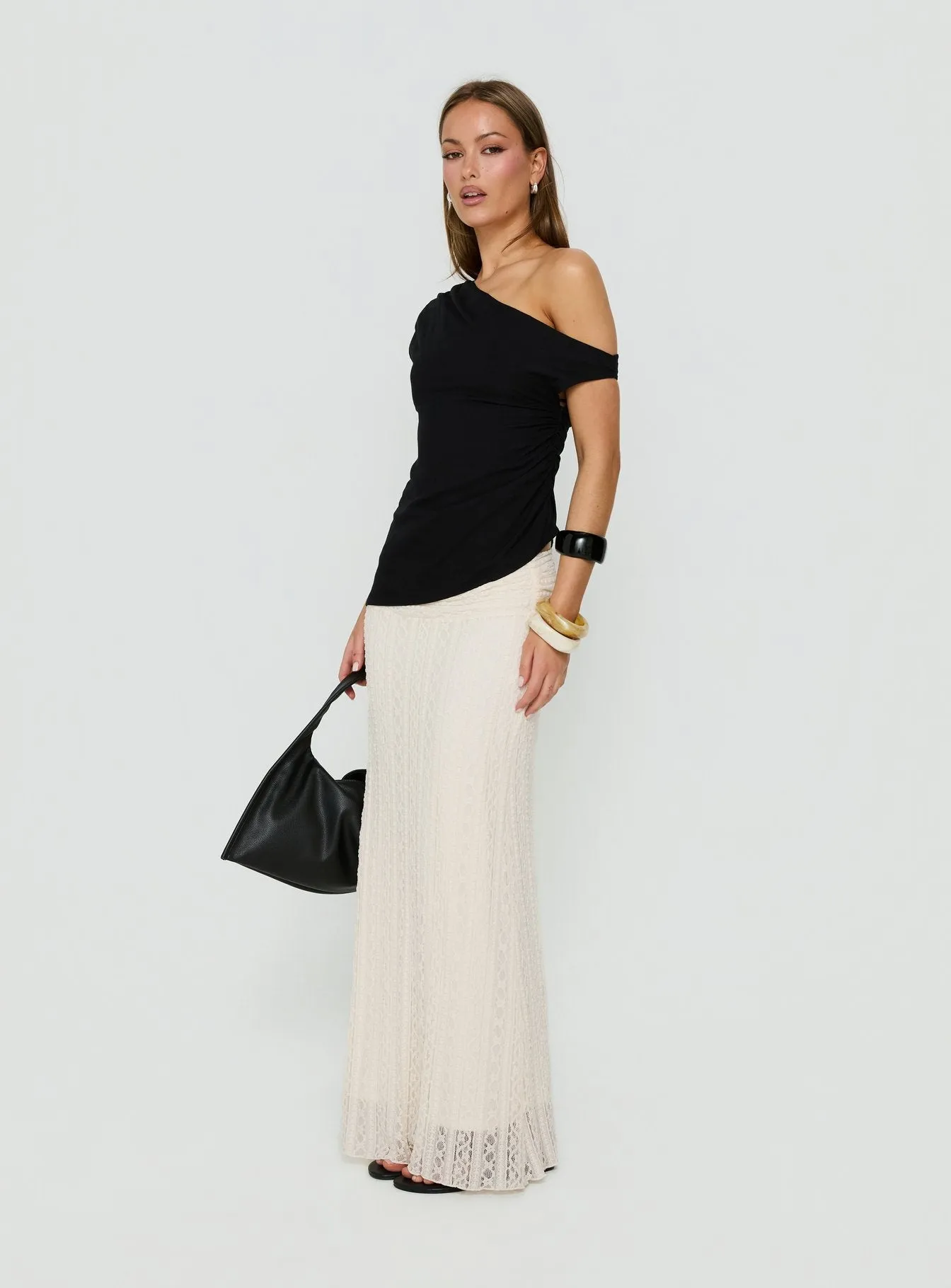 Katerine Ruched Lace Maxi Skirt Cream sold by Princess Polly product image thumbnail 4