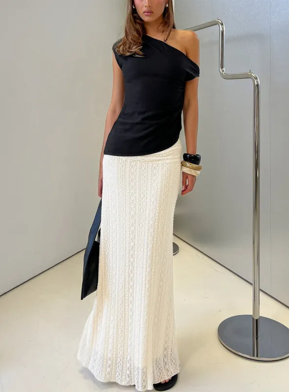 Katerine Ruched Lace Maxi Skirt Cream made by Princess Polly