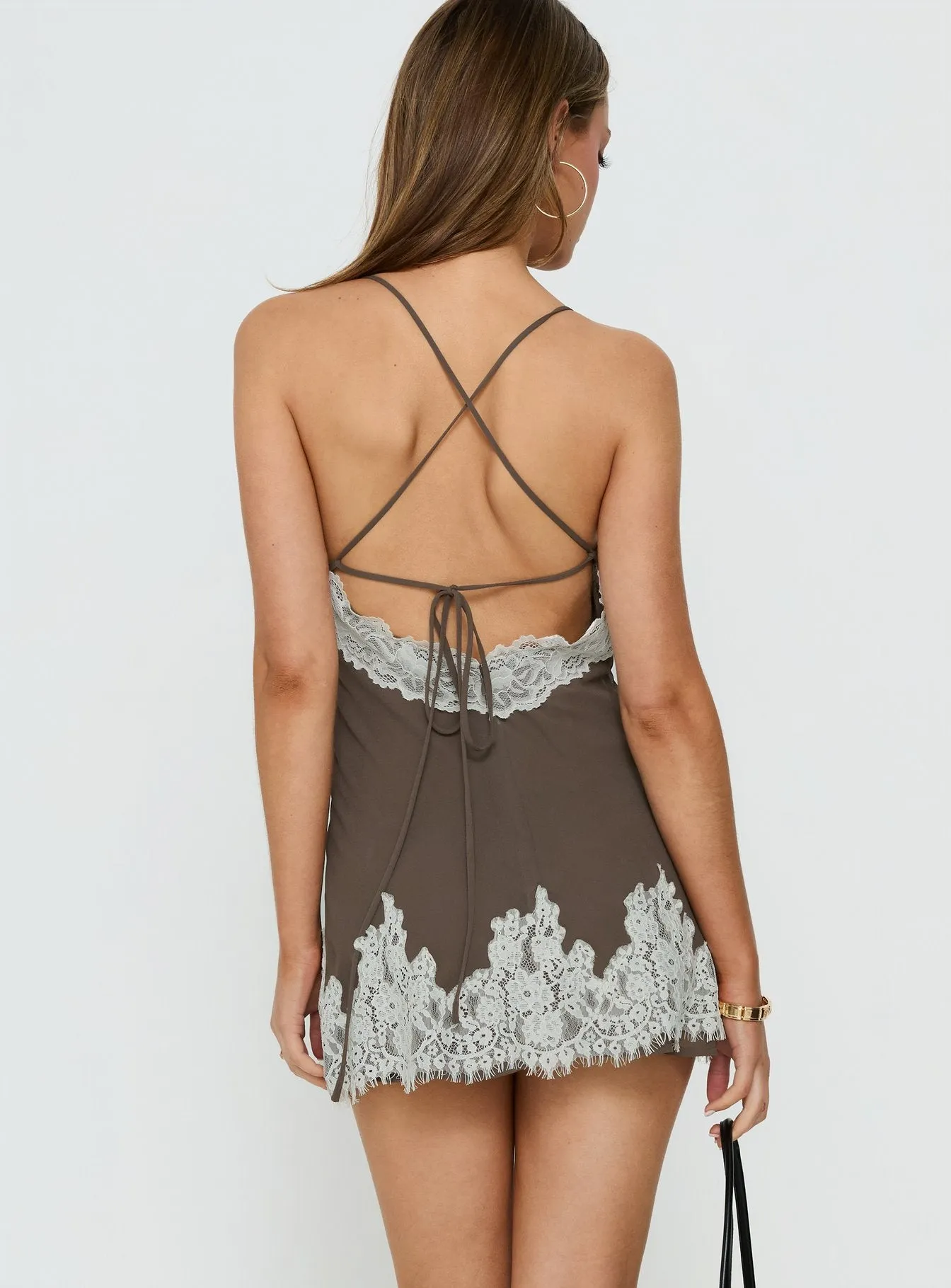 Call My Lover Lace Slip Mini Dress Brown / Cream sold by Princess Polly product image thumbnail 5