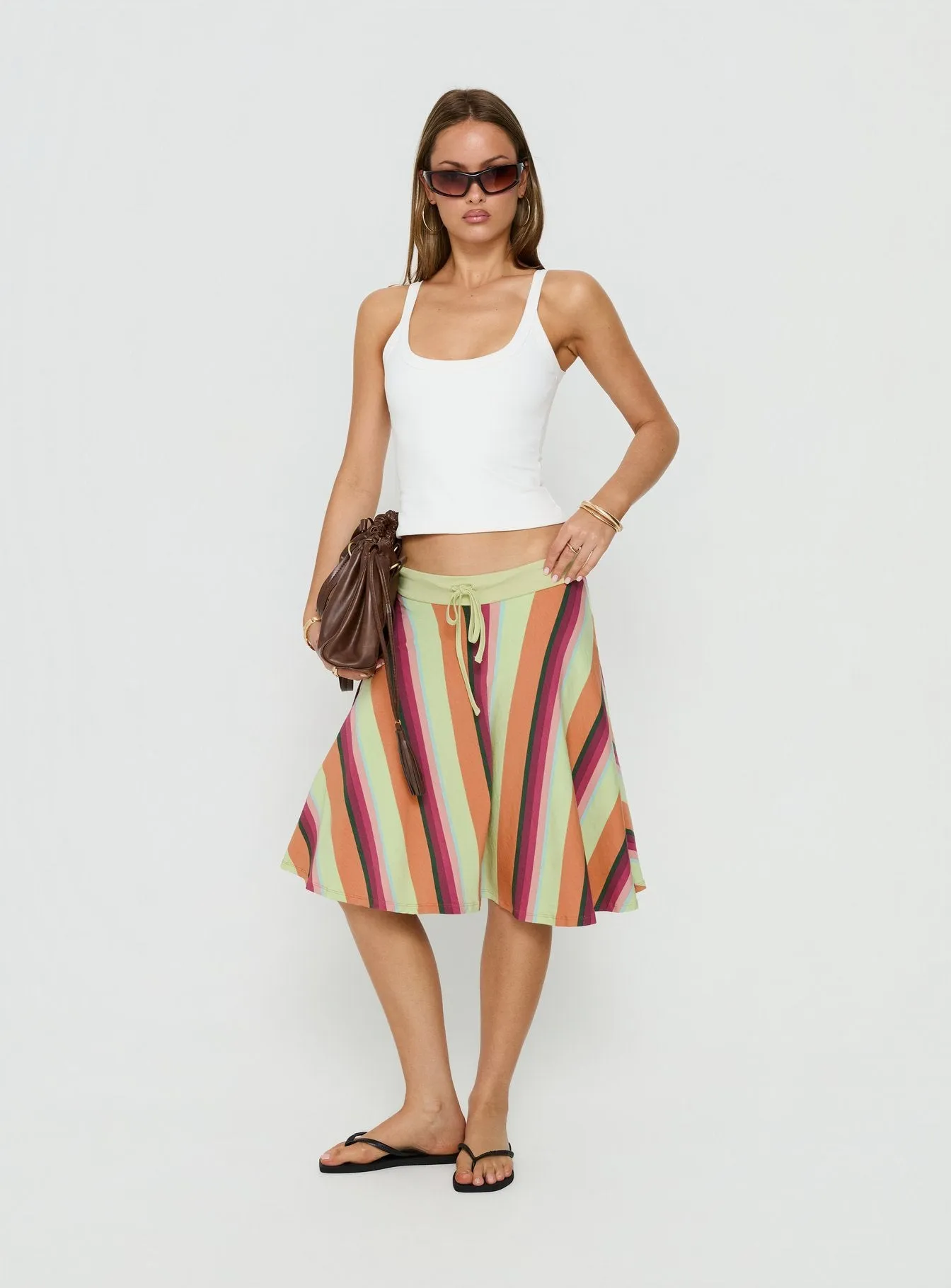 Eranza Midi Skirt Mixed Orange Stripe sold by Princess Polly product image thumbnail 2