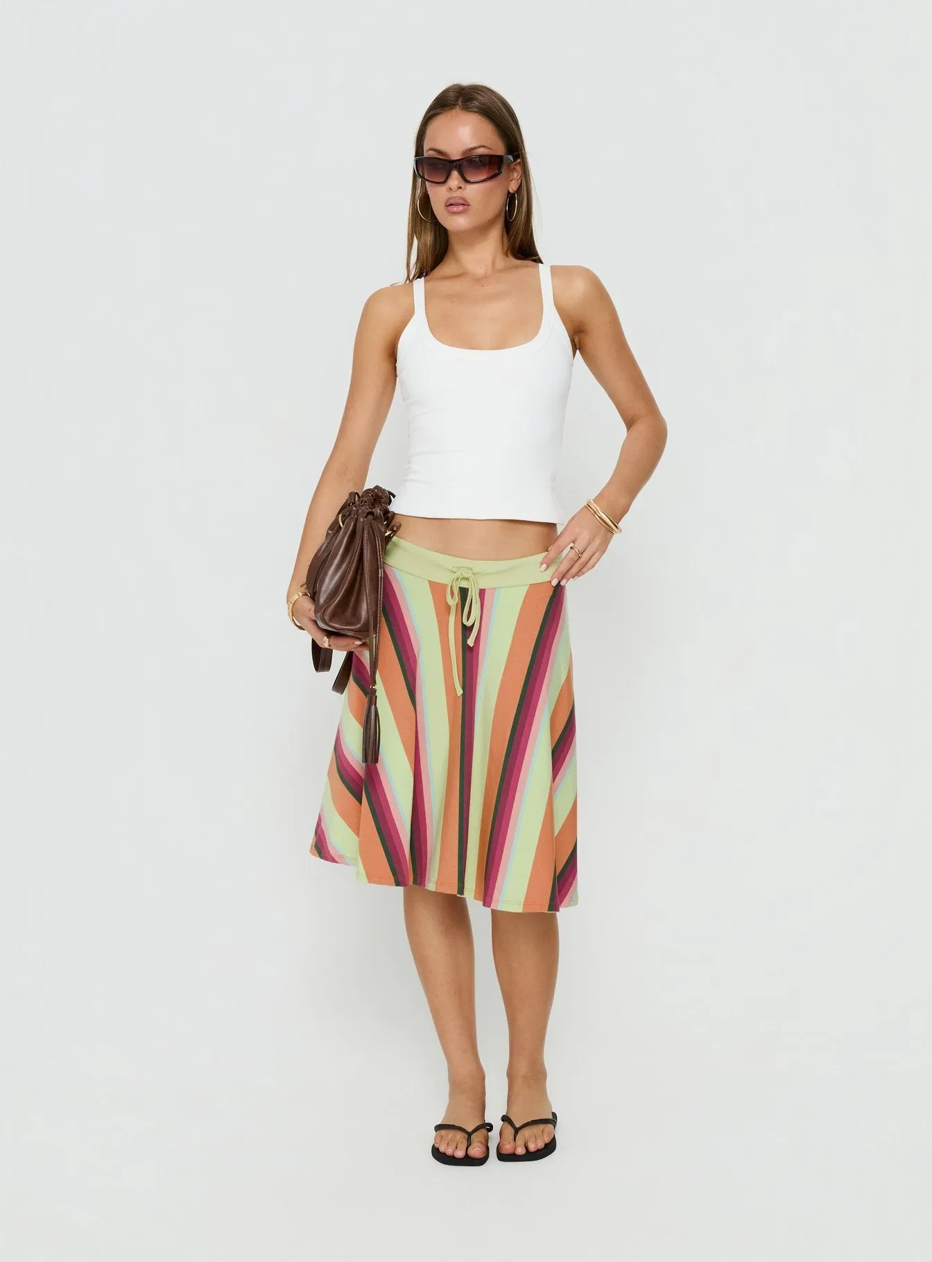 Eranza Midi Skirt Mixed Orange Stripe sold by Princess Polly product image thumbnail 3