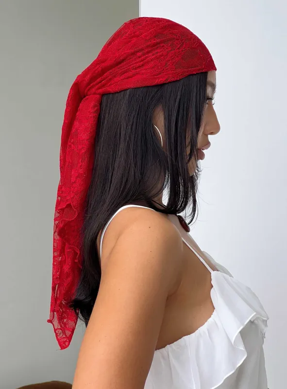 Nellie Hair Scarf Red Lace made by Princess Polly