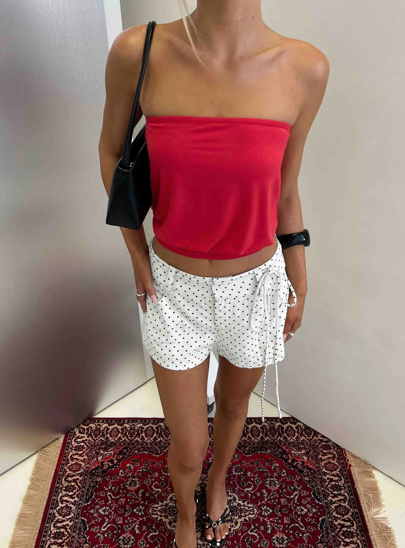 Wryn Strapless Blouson Tie Detail Top Red sold by Princess Polly